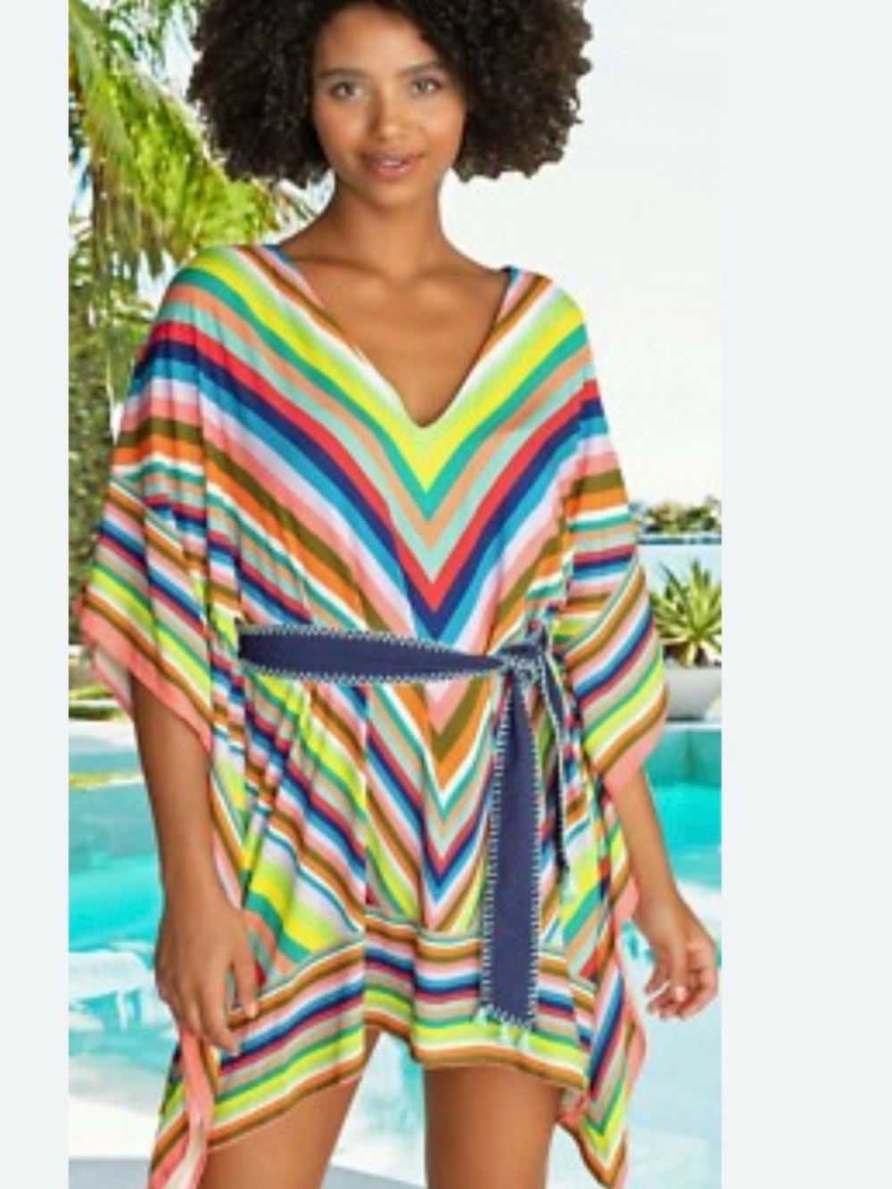 Trina Turk,Vibrant Multi-Color Striped V-Neck Beach Cover-Up-Small/Medium